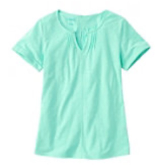 L.L. Bean Women’s Organic Cotton Tee, Split Neck, Short-Sleeve, Fresh Mint/Green - Picture 1 of 9